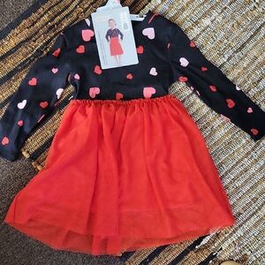 Kids Heart-Print Black & Red Tulle Skirt Dress